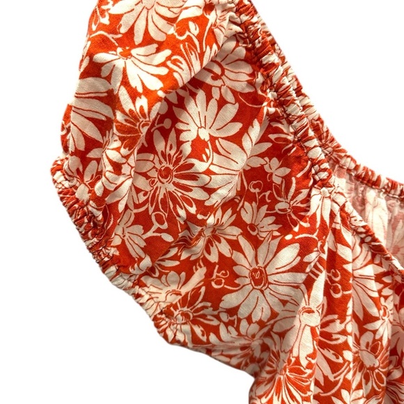 Madewell Margie Mini Dress Linen Dark Orange Floral Sz 12 Milkmaid Peasant - Picture 8 of 11